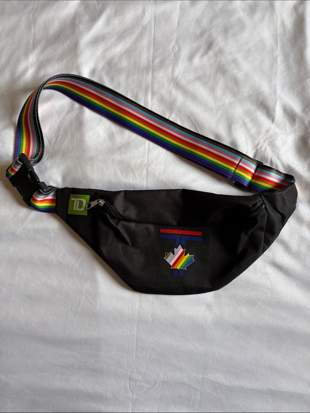 Toronto Blue Jays City Connect Pride Black Crossbody Belt Bag with Rainbow Strap